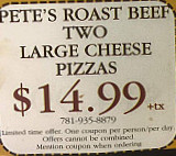 Pete's Roast Beef menu