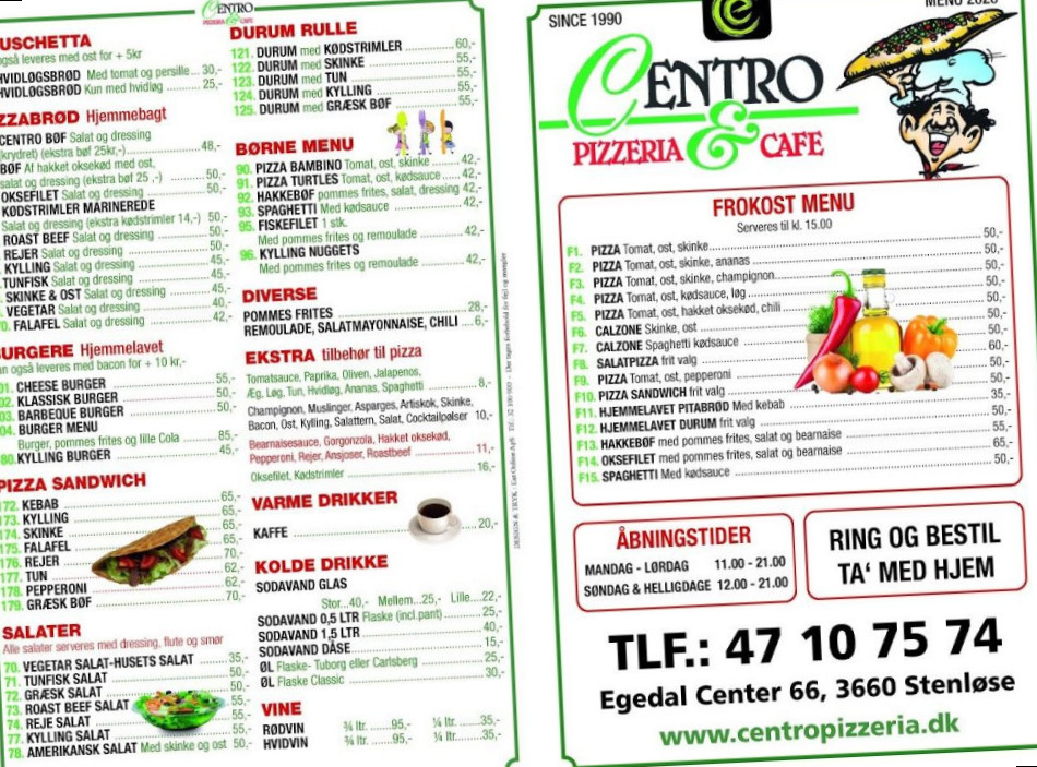 Centro Pizzeria Menu