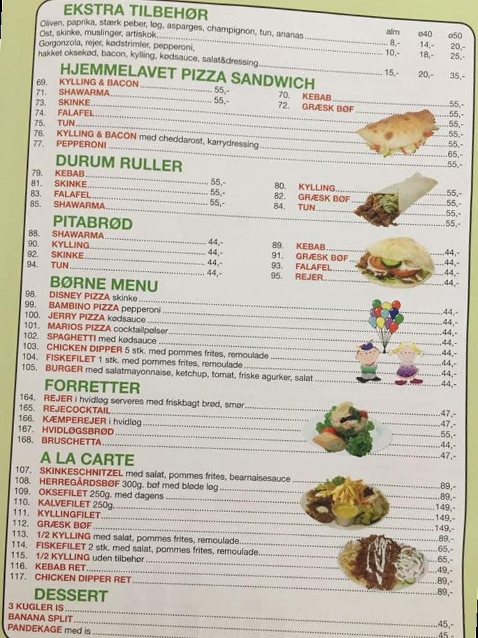 Cantinos Pizzaria Menu