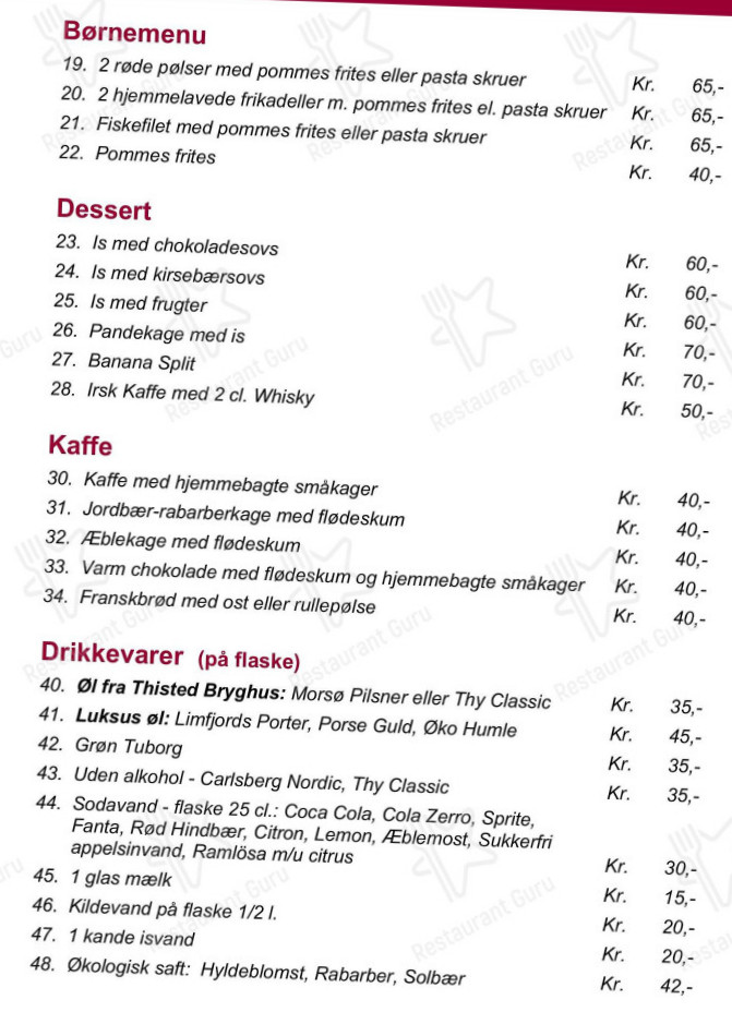 Feggesund Færgekro Menu