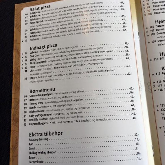 Bella Italia Menu
