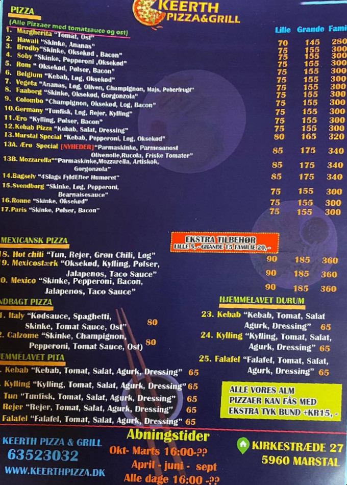 Keerth Pizza Og Grill Menu