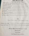 Blue Haven Cafe menu