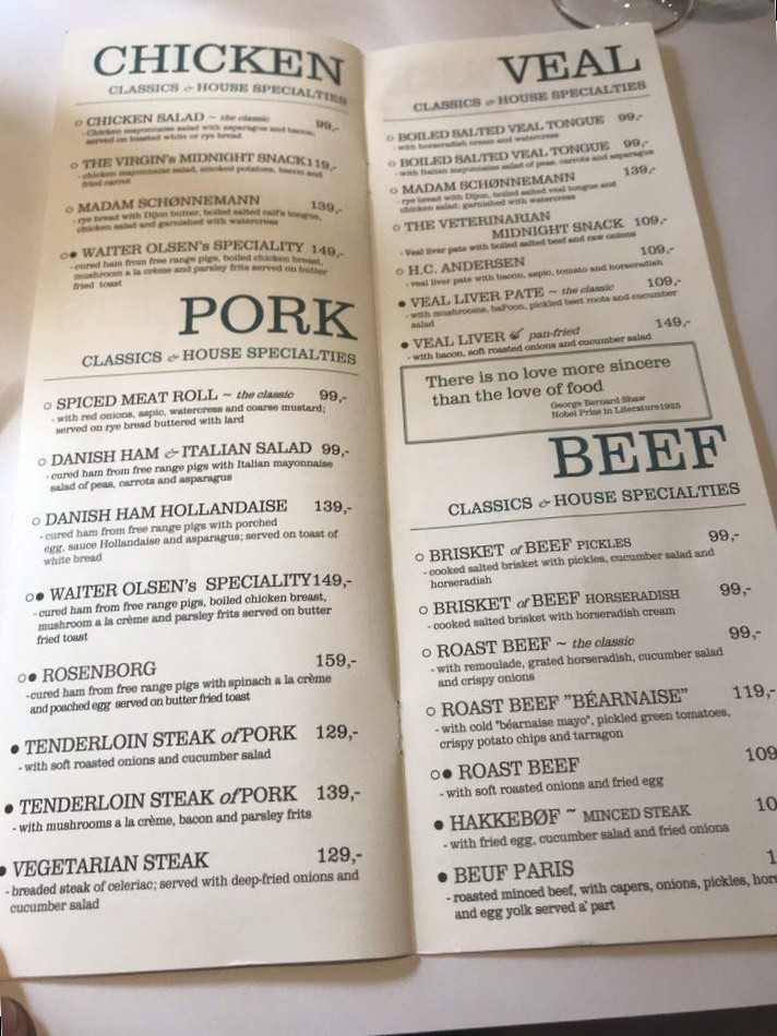 Schønnemann Menu