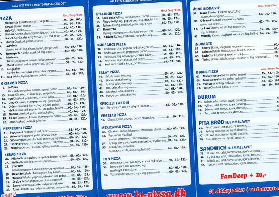 La Pizza Menu