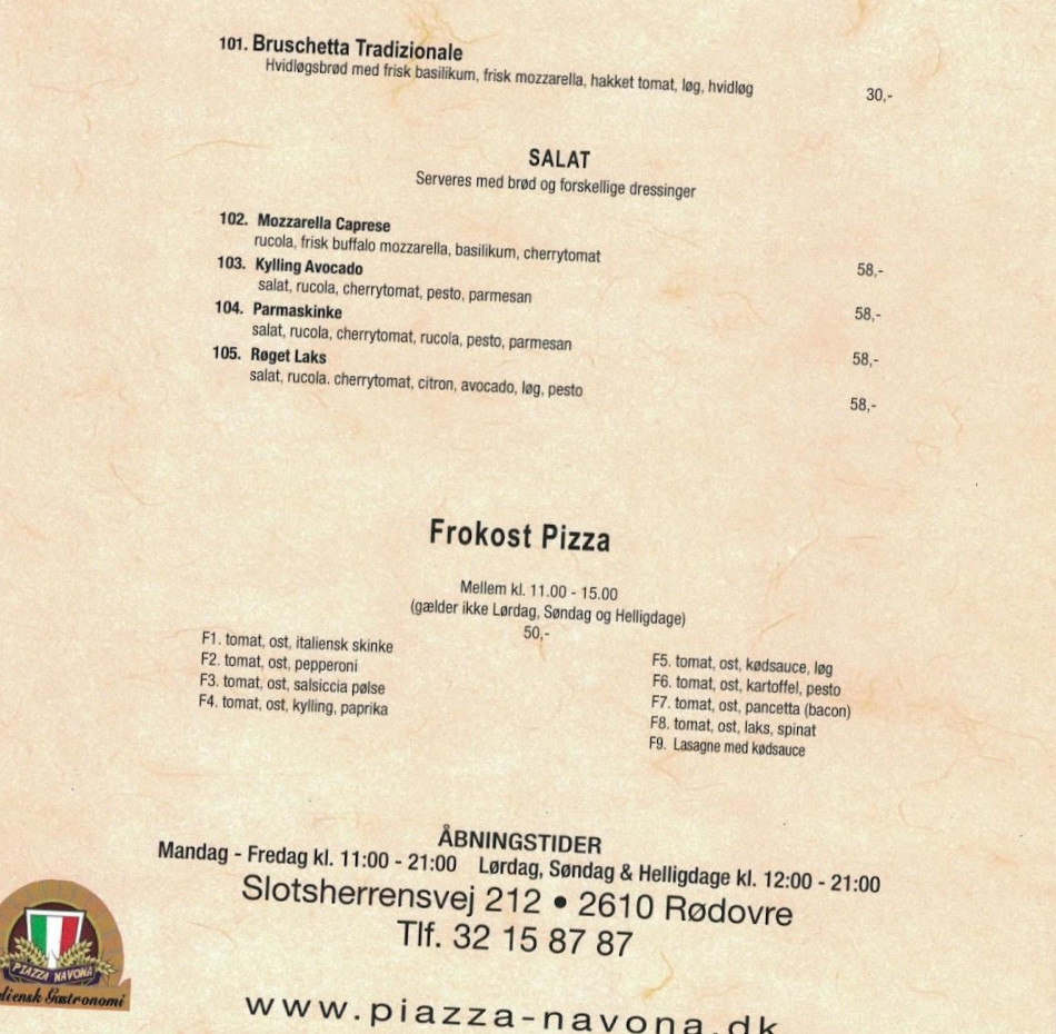 Piazza Navona Menu
