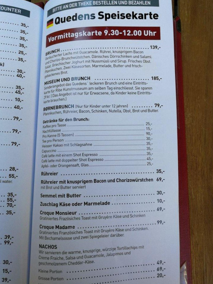 Quedens Gaard Cafe And Boutique Menu