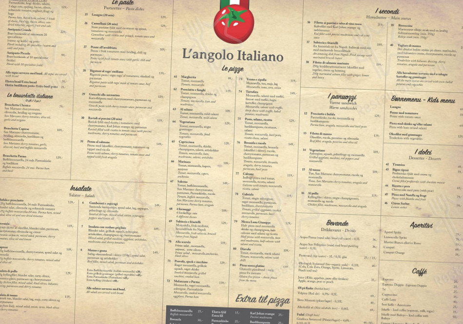 L'angolo Italiano Menu