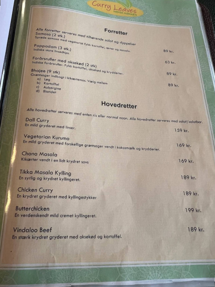Curry Leaves Menu