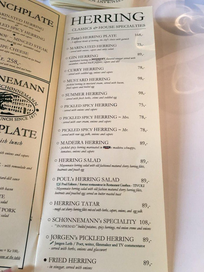 Schønnemann Menu