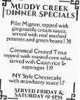 Muddy Creek Cafe Music Hall menu