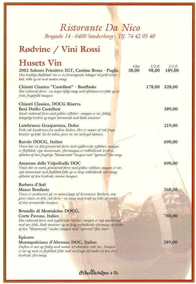 Da Nico Menu
