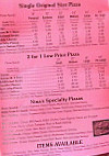 Tiffany's Pizza menu