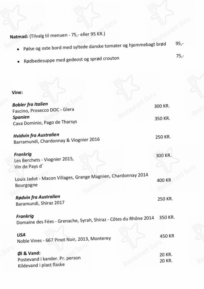 Skipperhuset Menu