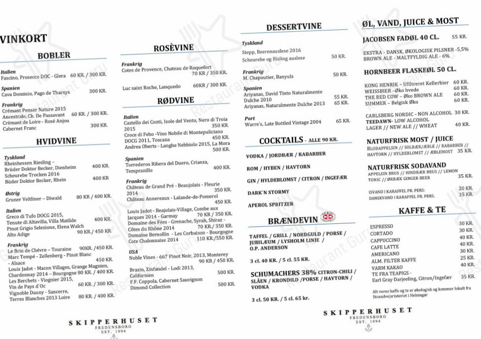 Skipperhuset Menu