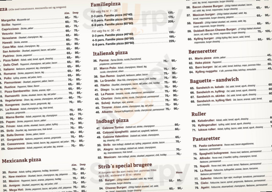 Pizzeria Og Grill Strib Menu