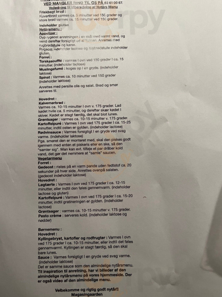 Magasingaarden Menu