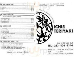 Ichi Teriyaki menu