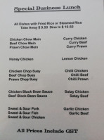 Lifang Valley Chinese menu