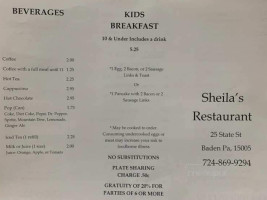 Sheila's menu