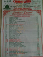 Chinatown Chinese menu