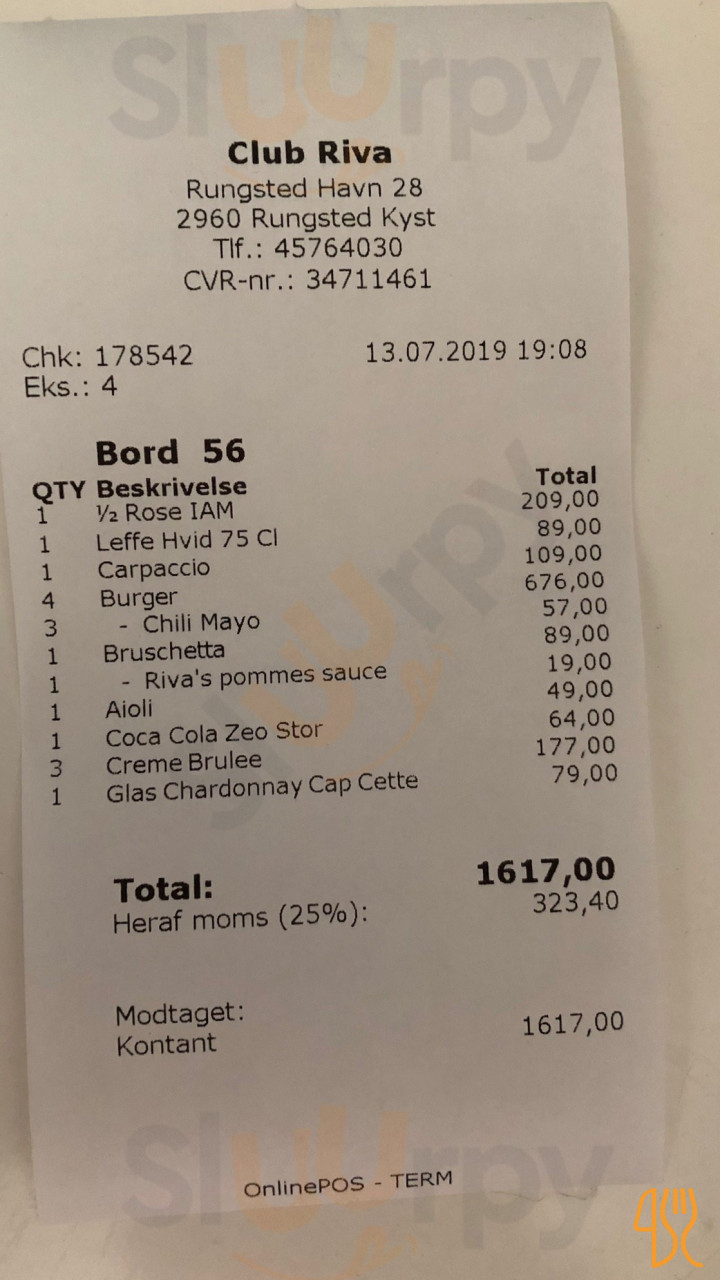 Club Riva Menu
