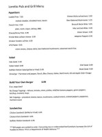 Loretto Pub Grill menu