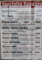 Spanky Oliver's Ice Cream menu