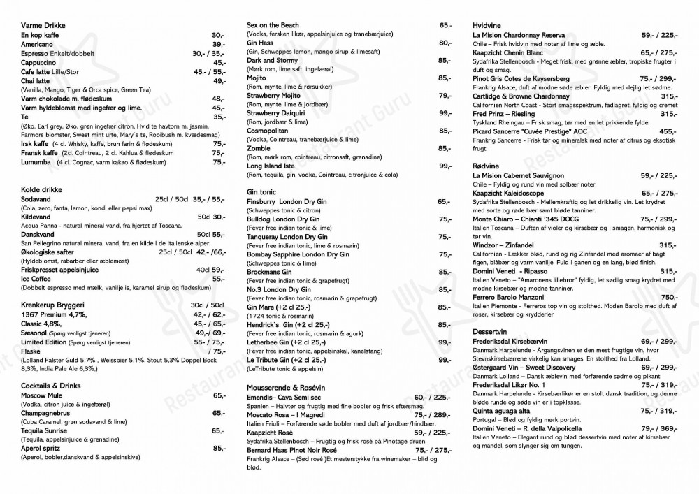 Ritz Cafe Cocktail Menu