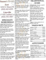 Timsan's Japanese Steak House Lineville menu