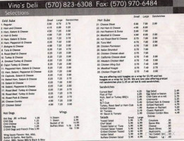 Vino's Deli menu