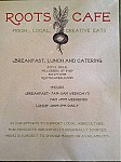 Roots Cafe menu