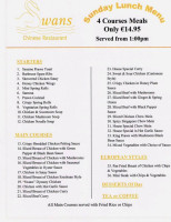 Swans Chinese menu