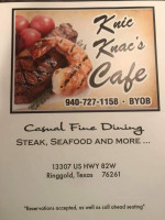 Fee Knic Knac's Cafe menu