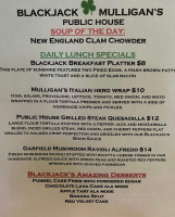 Blackjack Mulligan’s Public House menu