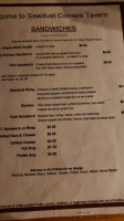 Sawdust Corners Tavern menu