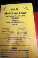 S K Market Diner menu