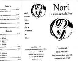 Nori Ramen Sushi menu