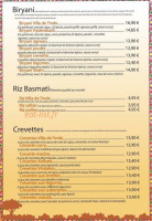 Villa de l'Inde menu