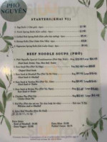 Pho Nguyen menu