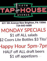 Fifth Avenue Taphouse menu