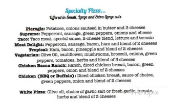 K R Pizza menu