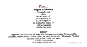 K R Pizza menu