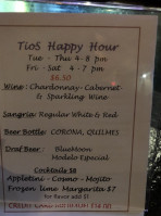 Tio's Bistro menu