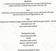 Kinloch Wilderness Retreat menu