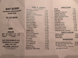 Bay Sushi menu