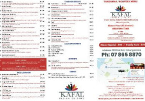 Kafal Indian Cuisine menu