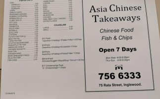 Asia Chinese Takeaways menu