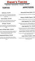 Dave's Tacos Llc menu