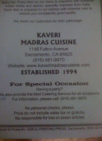 Kaveri Madras Cuisine menu